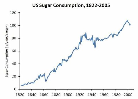 sugar consuption in US 1822-2005